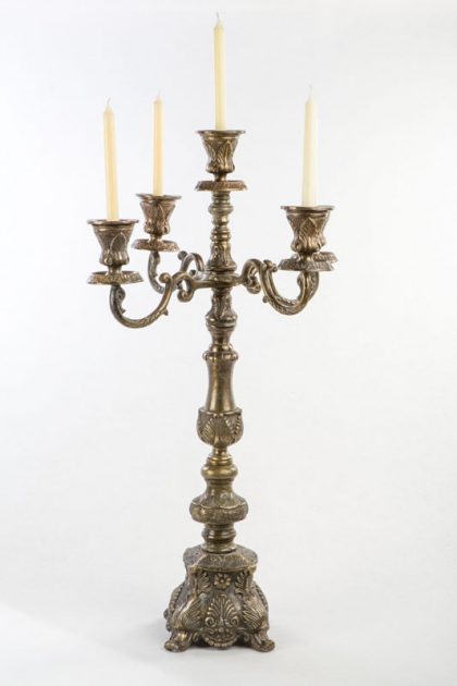 Candelabro de bronce antiguo con 5 brazos