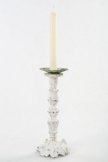 Candelero Apolo de sobremesa metal blanco decapado