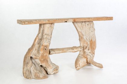 Consola de tronco rústica tono blanqueado