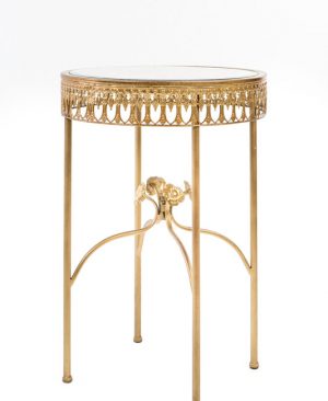 Mesita de apoyo metal dorado y espejo
