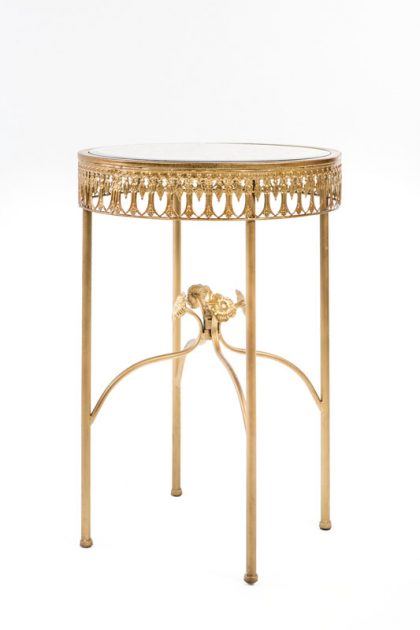 Mesita de apoyo metal dorado y espejo