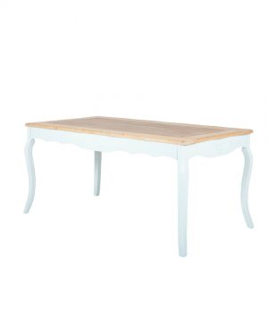 Mesa provenzal madera decapada y pata turquesa