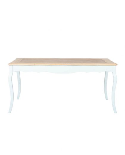 Mesa provenzal madera decapada y pata turquesa