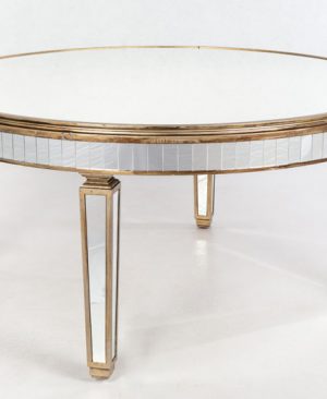 Mesa espejo y madera dorada, redonda  estilo Art Deco para 8-10 comensales