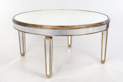 Mesa espejo y madera dorada, redonda  estilo Art Deco para 8-10 comensales