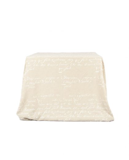 Mantel de Algodón estampado caligrafía beige y blanco