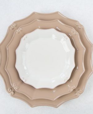 Vajilla de Loza Barroca color Topo y Beige