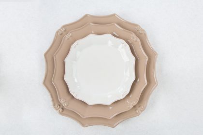 Earthenware dinnerware Baroque taupe and beige