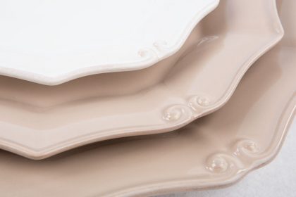 Vajilla de Loza Barroca color Topo y Beige